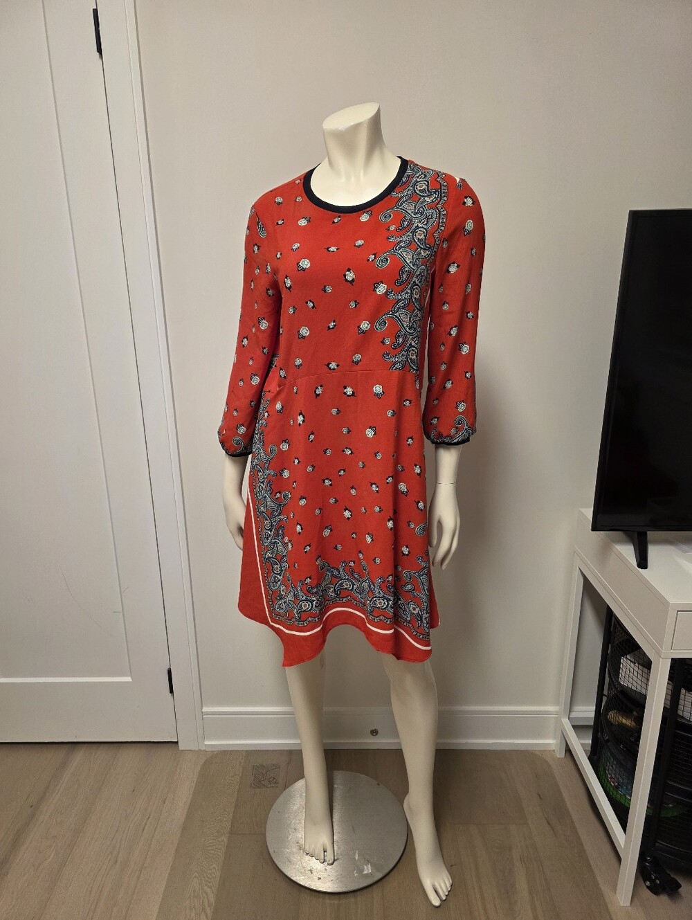 Zara Red Floral Paisley Print Mini Shift Dress XS
